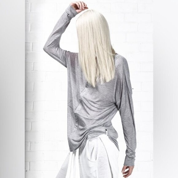 FREE PEOPLE One Teaspoon Soho Fine Wool Grandpa Top Long Sleeves Gray Marle XS - Picture 9 of 15